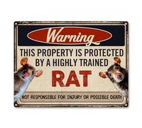 Warning Property Protected By Rats Metal Sign Decor - Funny Rat Gifts For Rat Lovers Aluminum Rust Free, Pre-Drilled Holes, Weather Resistant 8x12 Inch