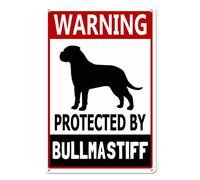 Warning Protected By Bullmastiff Aluminium Sign 8×12in,Sturdy Metal Tin Signs Rust Free,Beware of Dog Sign,No Trespassing Wall Decor,Funny Warnings