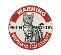 Warning Protected By Egyptian Mau Cat Security Vintage Metal Tin Sign