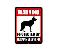 Warning Protected By German Shepherd Metal Sign - Beware Of Dog Vintage Tin Art, Halloween Wall Decor For Man Cave, Bar & Game Room 8x12 Inches