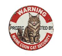 Warning Protected By Maine Coon Cat Security Vintage Metal Tin Sign
