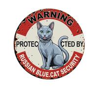 Warning Protected By Russian Blue Cat Security Vintage Metal Tin Sign