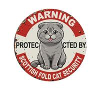 Warning Protected By Scottish Fold Cat Security Vintage Metal Tin Sign