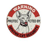 Warning Protected By Sphynx Cat Security Vintage Metal Tin Sign