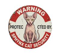 Warning Protected By Sphynx Cat Security Vintage Metal Tin Sign