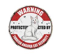 Warning Protected By Turkish Angora Cat Security Vintage Metal Tin Sign