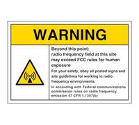 Warning radio frequency field at this site may exceed FCC rules for human exposure sign - 1.2mm Rigid plastic for indoor/outdoor usage (300mm x 200mm) Viewing Distance within 7m.