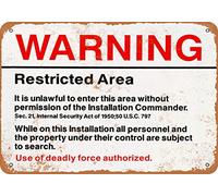 Warning Restricted Military Area 51 Metal Tin Sign 8X12 Inches