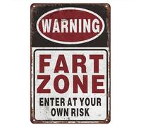 Warning Retro Metal Tin Signs, 12" X 8", Warning Fart Zone Enter At Your Own Risk Vintage Tin Sign, Funny Wall Art Interior Decoration, Metal Poster For Fart Zone, Gift For Security Personnel.