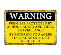 Warning Retro Metal Tin Signs, Premises Protected By 24-Hour Audio And Video Surveillance Vintage Sign, Funny Wall Art Interior Decoration, Poster For 8"x12"
