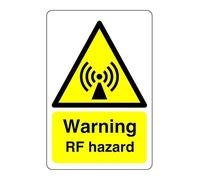 Warning RF hazard sign- 3mm Aluminum Dibond for indoor/outdoor usage (300mm x 200mm) 7m Viewing Distance.