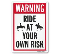 Warning - Ride At Your Own Risk Horse Riding Warning Metal Sign, 63 mil Laminated Rustproof Aluminum, Red, Black and White