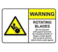 Warning rotating blades do not use without guard safety sign - Self adhesive sticker (200mm x 150mm)