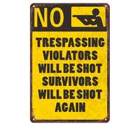 Warning Rules No Trespassing Violators Will Be Shot Survivors Will Be Shot Again Iron Signs Decorative Metal Sign Durable Iron Painting For Bedroom Shop Living Room 20X30Cm