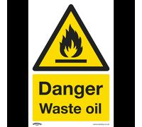 Warning Safety Sign - Danger Waste Oil - Rigid Plastic - Pack of 10