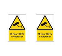 Warning Security - 24 Hour Cctv In Operation - 150 x 200 mm Restickable Safety Sign (Pack of 2)