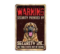 WARNING SECURITY PROVIDED BY SECURITY INC. WE TAKE A BITE OUT OF CRIME Leonberger Cream funny dog sign personalized dog name yard Sign home decor 8 x 12 Inch