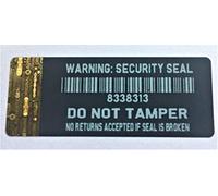 Warning Security Seal Black Tamper Evident Security Labels with Gold Hologram Strip to Short Edge X 100 Each with Unique Serial Number