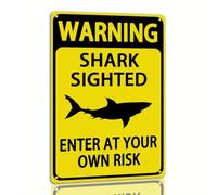 Warning Shark Sighted Enter At Your Own Risk Metal Aluminum Sign, Vintage Patio Backyard Decor, 20x30 CM Funny Wall Sign For Yard Swimming Pool