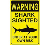 Warning Shark Sighted Enter at Your Own Risk with Graphic Dangerous Retro Metal Tin Signs Funny Man Cave Vintage Sign Bar Pub Wall Decor 12X8inch