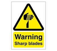 Warning Sharp Blades Sign 100mm x 140mm Self adhesive vinyl sticker - Warns people of potential cutting hazards and injuries (1)