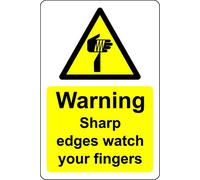 Warning sharp edges watch your fingers Safety sign - 1.2mm Rigid plastic 150mm x 100mm