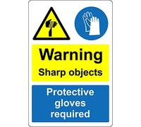 Warning sharp objects protective gloves required Blade Safety sign - Self adhesive sticker 200mm x 150mm
