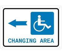 Warning Sign: Ada Accessible Changing Area Left Arrow, Metal Sign; Rust Free Aluminum, Easy to Mount for Fence 12x8 inch