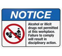 Warning Sign: Alcohol Or Illicit Drugs Not Permitted at This Workplace, Metal Sign; Business, Office, Road, Street, Home Security Decor 12x8 inch