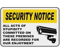 Warning Sign - All Acts Of Stupidity Are Recorded, Warning Metal Sign, Vintage Wall Decor For Home, Farm, Bar, Coffee Shop, Club Humorous Decor Areas, 12X8 Inch