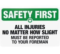Warning Sign - All Injuries No Matter How Slight Must Be Reported, Security Security Metal Sign, Vintage Caution Poster Wall Decor For Business, Office, Home, Street, Road, 12X8 Inch