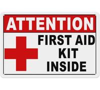 Warning Sign: Attention First Aid Kit Inside, Aluminum Tin Warning Sign; Home, Outdoor, Garden, Workplaces 12x8 inch