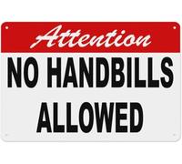 Warning Sign: Attention No Handbills Allowed, Aluminum Tin Warning Sign; Home, Outdoor, Garden, Buildings 12x8 inch
