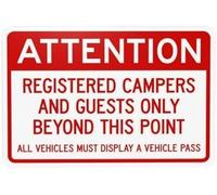 Warning Sign: Attention Registered Campers and Guests Only Beyond This Point, Rules Metal Sign; Road, Yard, Garage Security Decor 12x8 inch