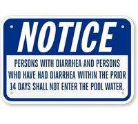 Warning Sign: California Pool - Persons with Diarrhea Within 14 Days Shall Not Enter, Metal Sign; Warning for Wall, Fence, Weatherproof 12x8 inch
