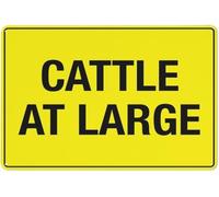 Warning Sign - Cattle At Large Bright Yellow, Aluminum Rust-Proof Safe Sign, for Pastures, Open Fields, Driveway Alerts, 12x8 inch