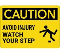 Warning Sign - Caution Avoid Injury Watch Your Step, Aluminum Metal Sign With Multicolor Design, Durable Metal Warning Sign For Garage, Warehouse, Industrial Decor Trip Zones, 12X8 Inch