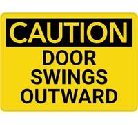 Warning Sign - Caution Door Swings Outward Wall, Outdoor Printed Rust Free Aluminum Yard Sign, Business, Driveway To Alert Of Outward-Swinging Doors, 12X8 Inch