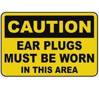 Warning Sign - Caution Ear Plugs Must Be Worn, Warning Metal Sign, Vintage Wall Decor For Home, Farm, Bar, Coffee Shop, Club Noisy Areas Like Workshops, Factories, 12X8 Inch