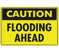 Warning Sign - Caution Flooding Ahead Bright Yellow For Business, Free Aluminum Printed Sign, 4 Pre-Drilled Holes, Durable For Business Flood-Risk Areas, 12X8 Inch