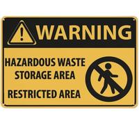 Warning Sign - Caution Hazardous Waste Storage Area Restricted Area Funny Decor, Metal Aluminum Rust-Free Sign, Pre-Drilled Holes, Weather-Resistant, Fits House Door, Office, Business, Yard, 12X8 In