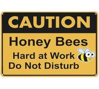 Warning Sign: Caution Honey Bees Hard at Work Do Not Disturb for Business, Free Aluminum Printed, 4 Pre-Drilled Holes, Durable 12x8 inch