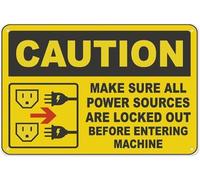 Warning Sign: Caution Make Sure All Power Sources are Locked Out, Aluminum Tin Warning Sign; Home, Outdoor, Garden; Electrical Security 12x8 inch