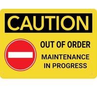 Warning Sign: Caution Out of Order Maintenance in Progress, Great for Garden, Yard Wall Decor 12x8 inch