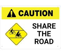 Warning Sign - Caution Share The Road, Rust Free Aluminum Sign, Ink Printing, Usable Indoor Or Outdoor, Durable Metal Warning Sign For Garage, Warehouse, Industrial Decor & Roads, 12X8 Inch