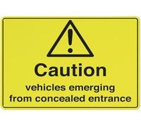 Warning Sign - Caution Vehicles Emerging From Concealed Entrance, Metal Aluminum Rust-Free Sign, With Pre-Drilled Holes, Weather-Resistant, Fits House Door, Office, Business, Yard, 12X8 Inch