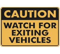 Warning Sign - Caution Watch For Exiting Vehicles, Outdoor Aluminum Sign With Ink Printing, Fits House, Business Near Vehicle Exit Areas Like Garages, 12X8 Inch