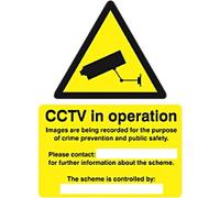 Seco Warning CCTV Cameras in Constant Operation Sign, 150mm x 200mm - 1mm Semi Rigid Plastic, Yellow
