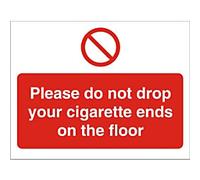 Seco Please Do Not Drop Your Cigarette Ends On The Floor Sign, 200mm x 150mm - Self Adhesive Vinyl