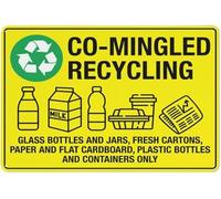 Warning Sign - Co-Mingled Recycling, Aluminum Rust-Proof Security Sign, for Waste Bins, Recycling Centers, Outdoor Use, 12x8 inch